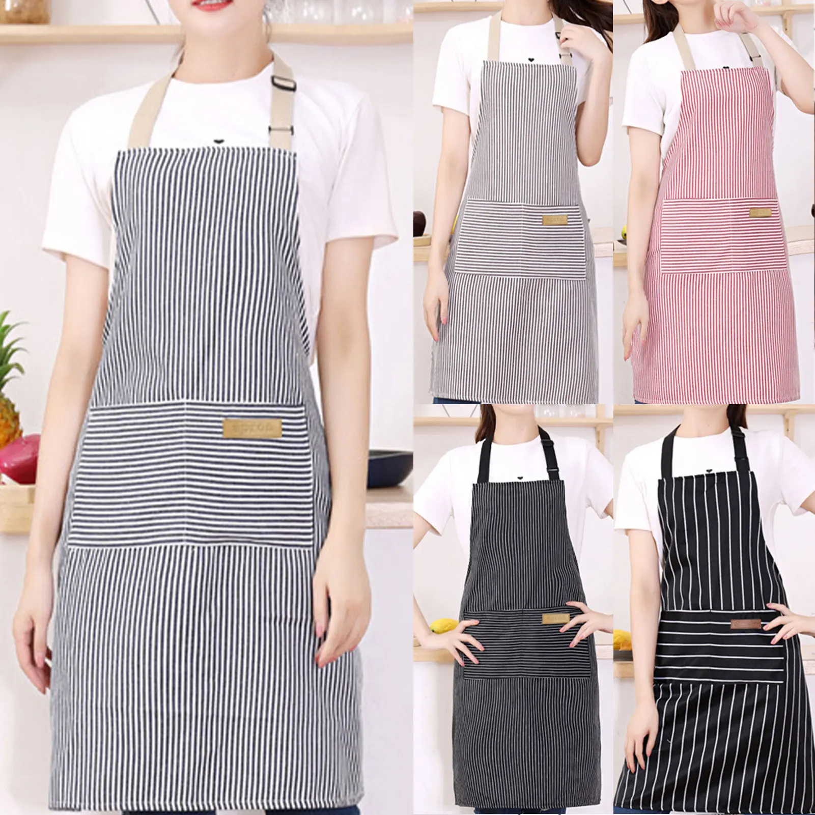 Kitchen Helper Gadgets - メンズ・レディース兼用、多機能で軽量なストライプ柄のエプロン。レースアップ式で、キッチンでの料理、製菓、レストランでの作業などに最適。