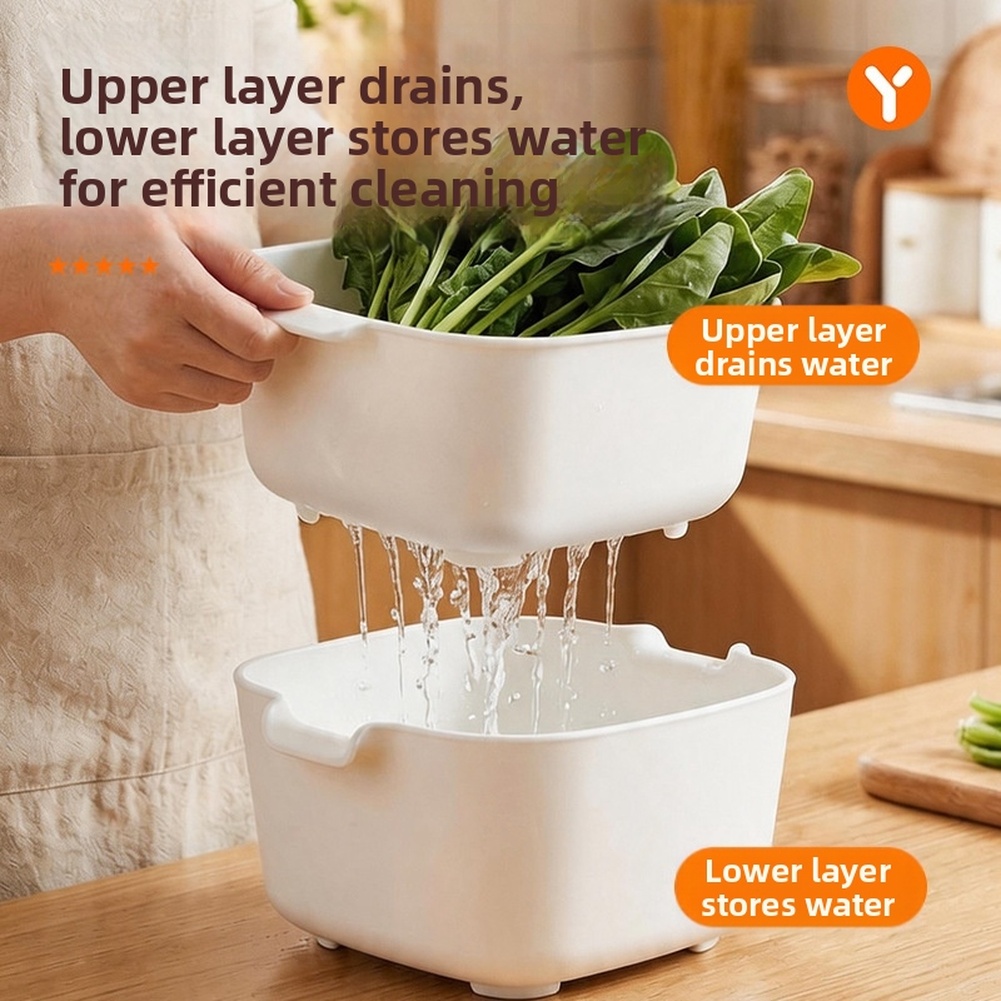 食品グレードの二層排水バスケット、中空のボウル、頑丈なパント - Kitchen Gadgets Organizer のレビューと価格