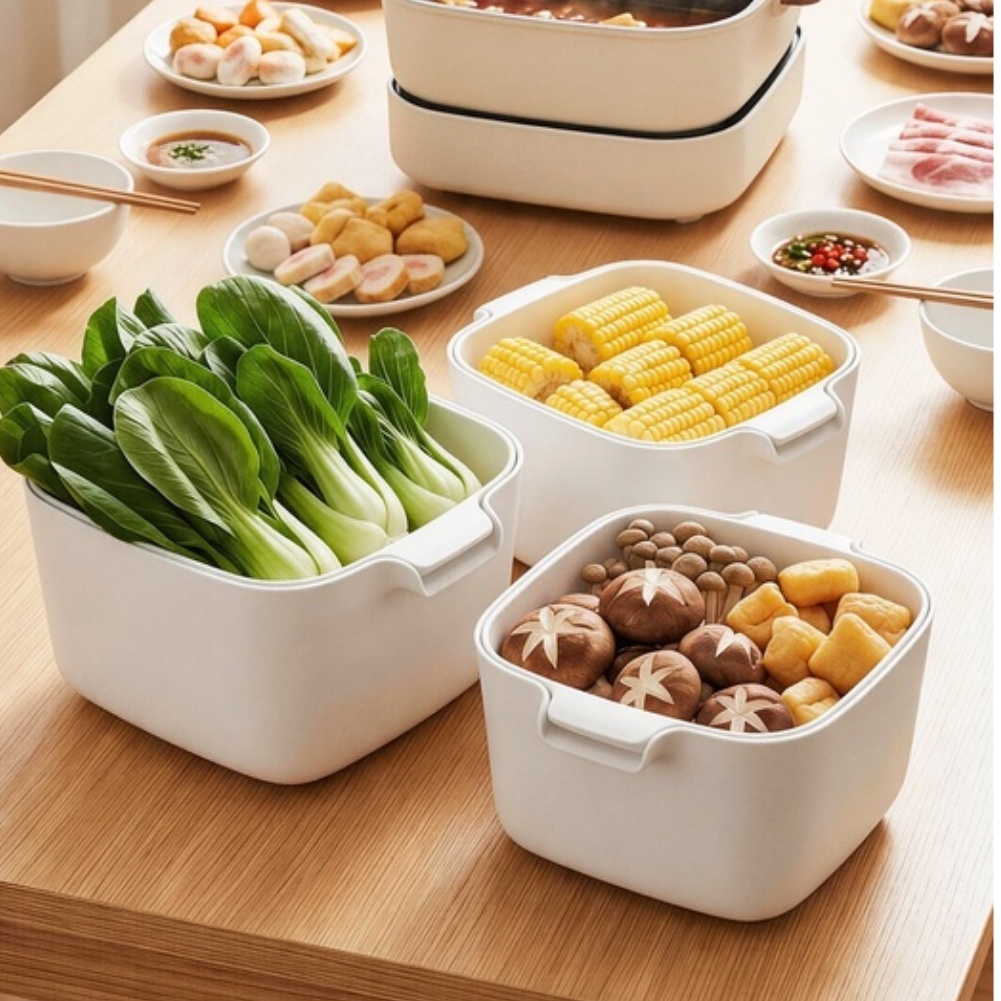 食品グレードの二層排水バスケット、中空のボウル、頑丈なパント - Kitchen Gadgets Organizer のレビューと価格